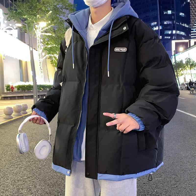 中綿ジャケット 男の子 中学生 冬 厚手 防寒 フェイクダウン フード 裏起毛 ゆったり オーバーサイズ ジップアップ アウター 通学 カジュアル ポリエステル