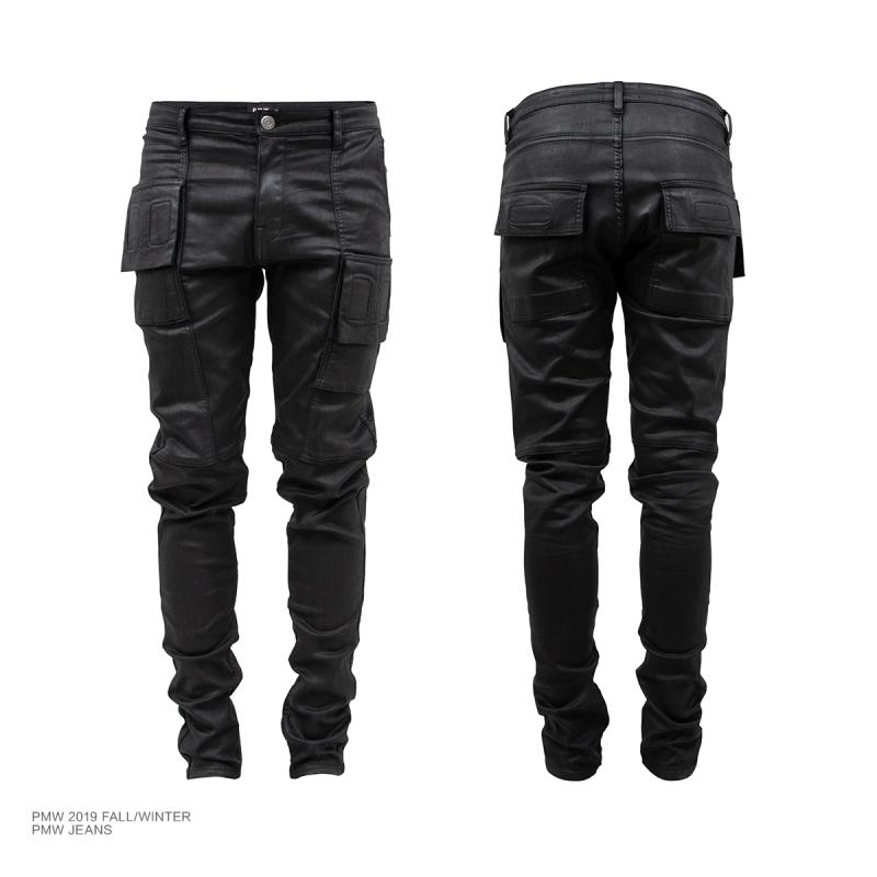 デニムパンツ メンズ スキニーパンツ スリムフィット テーパード ワックスコーティング ストレッチ 伸縮性 ミドルウエスト ブラック カジュアル ロングパンツ