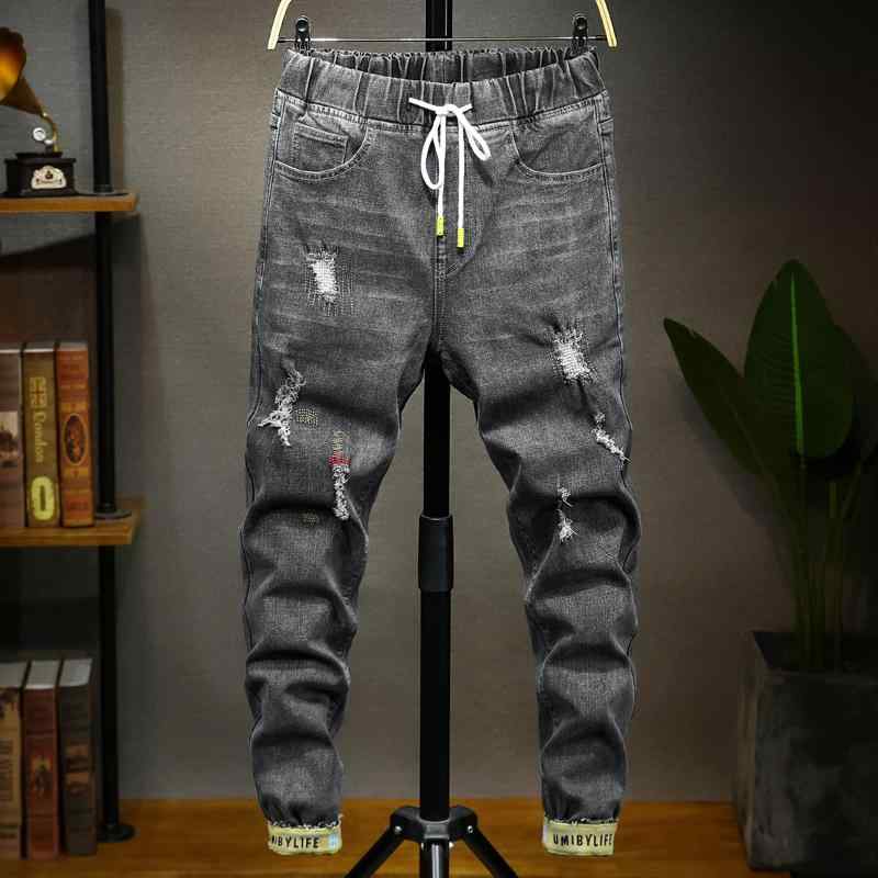 デニムパンツ メンズ 男性用 大きいサイズ プラスサイズ ゆったり ミドルウエスト ハロンパンツ ストレッチ ダメージ加工 着痩せ効果 テーパード ウォッシュ加工 ロングパンツ ブラック 秋
