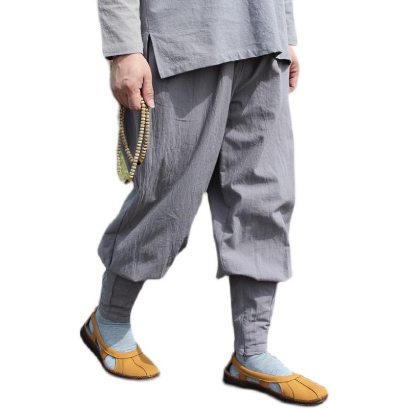 僧侶服 パンツ 作務衣 ウォッシュコットン 麻 綿 裾ゆったり リラックス ストレート 無地 通気性 吸湿速乾 禅スタイル カジュアル 普段使い 部屋着 春夏 グレー ネイビー アースカラー