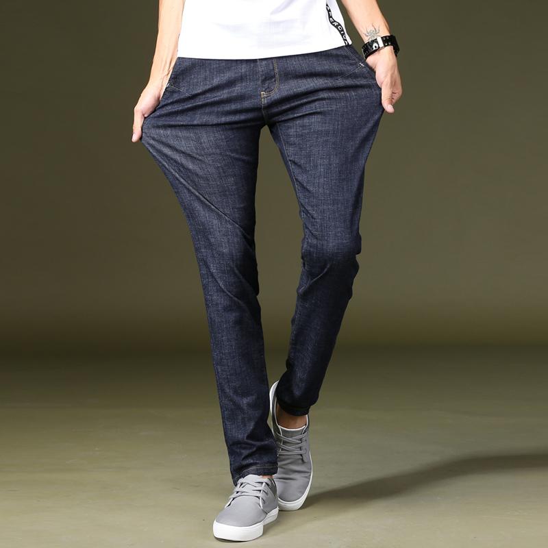 Skinney Pants - デニムパンツ メンズ 男性用 スキニー スリム テーパード 高ストレッチ 綿 コットン 無地 カジュアル ミドルウエスト ロング丈 耐摩耗 春秋 ダークブルー ブラック