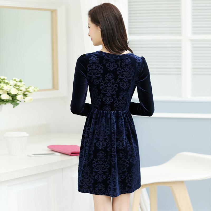 ワンピース レディース 春秋 ベルベット ジャガード織り フレアロングワンピース 着痩せ効果 エレガント ドレープ感 大きいサイズ 長袖..