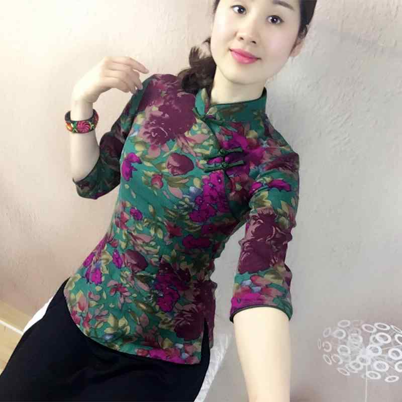 チャイナトップス レディース 秋物 レトロ 中華風 ショート丈 綿麻 スリムフィット 日常使い 普段着 茶芸服