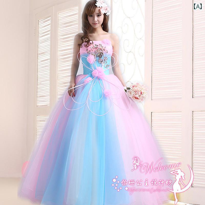 ロングドレス ウェディングドレス ブライダル イブニングドレス パーティードレス 発表会 演奏会 舞台衣装 プラスサイズ 大きいサイズ ボリュームスカート ボールガウン チュール 編み上げ 花柄 ビスチェ エレガント 春夏