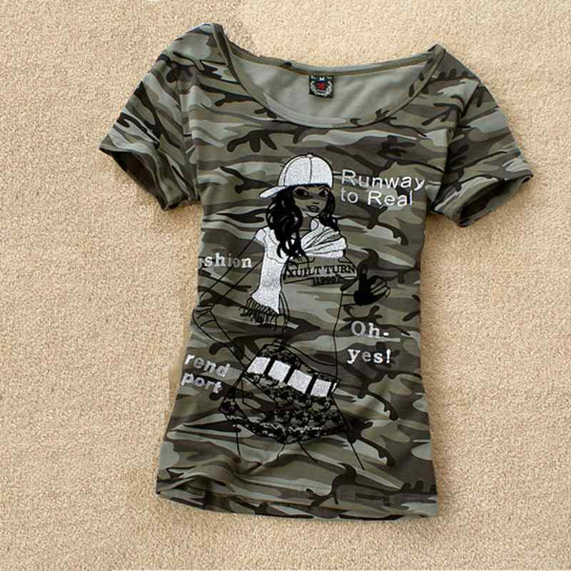 Tシャツ レディース 迷彩柄 スリムフィット クルーネック 半袖 綿 吸汗速乾 大きいサイズ ゆったり 着痩せ 普段使い 夏 カットソー