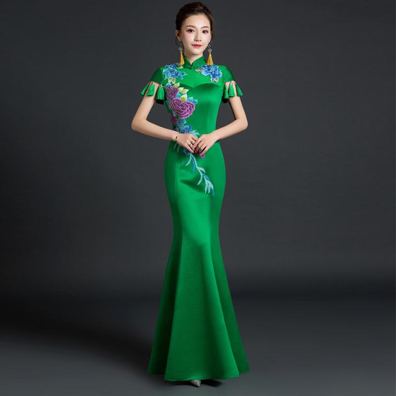 ワンピース レディース チャイナドレス イブニングドレス マーメイドライン ロング丈 パーティー 結婚式 披露宴 二次会 発表会 演奏会 謝恩会 大人式 イベント 司会 チャイナ風 エレガント 上品 サテン ポリエステル