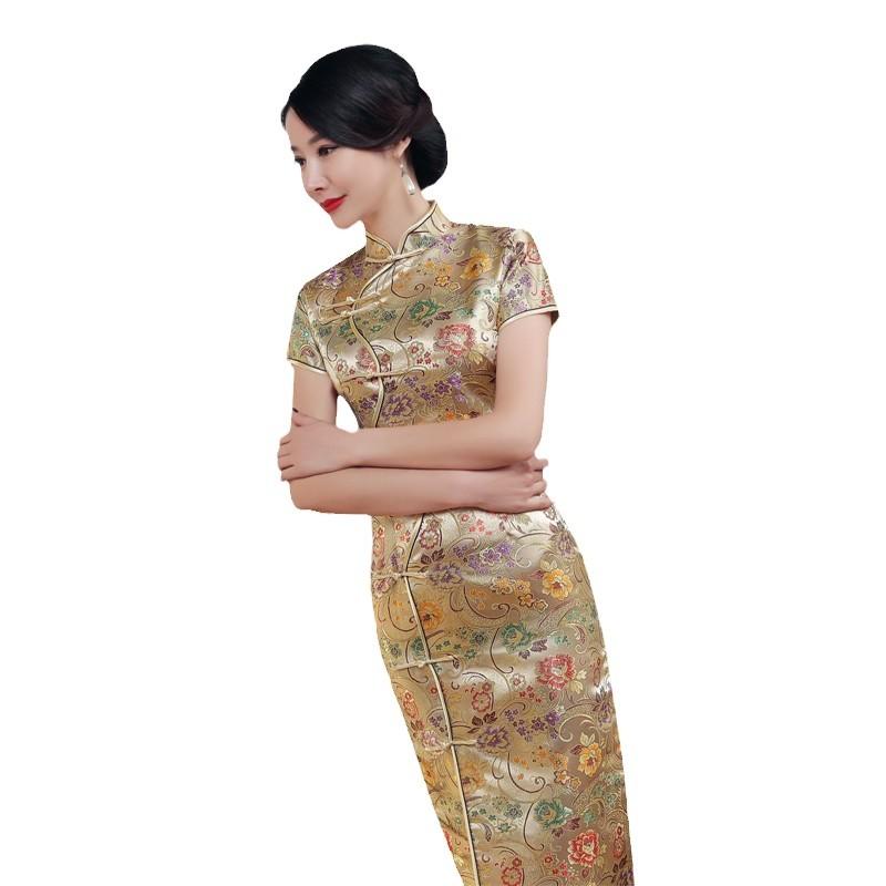 チャイナドレス レディース プラスサイズ 半袖 ローズレッド 花柄 フォーマルドレス パーティードレス ..