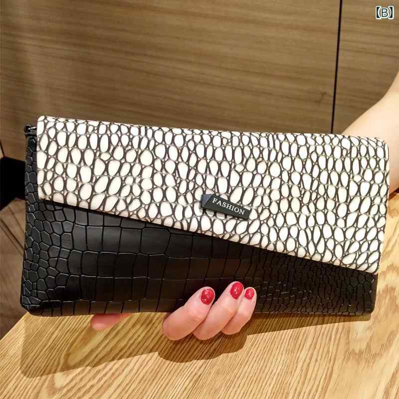 財布 レディース 長財布 PUレザー ソフト ヘビ柄 ドット柄 モノクロ 日韓 ファスナー スナップボタン 札入れ 小銭入れ ウォレット クラッチ 普段使い デイリー