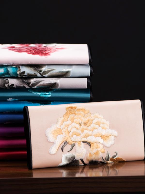 財布 レディース 女性用 中国風 手刺繍 長財布 ウォレット レトロ 花柄 スナップボタン 三つ折り 薄型 ..