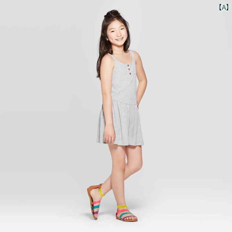 フロントップ楽天市場店のロンパース キッズ 女の子 ジュニア 中学生 小学生 女の子 キャミソール型 オールインワン ショート丈 リブ 背中リボン カジュアル 普段着 春夏 黄 グレー｜アングル2