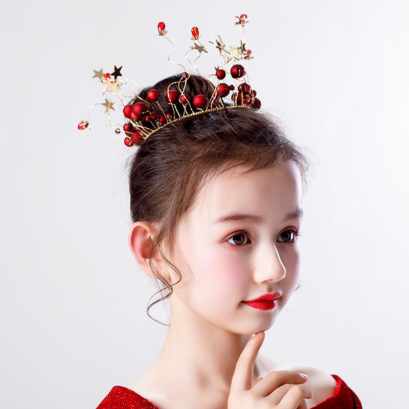 ヘアアクセサリー 女の子 キッズ 王冠 ティアラ 全周型 プリンセス ワインレッド ボルドー 誕生日 発表会 結婚式 パーティー 記念日 写真撮影 髪飾り