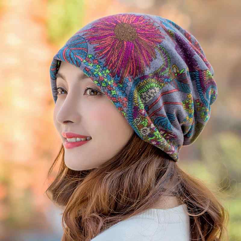 Glass Bowls - ターバン帽 レディース 女性用 花柄 秋冬 韓国風 暖かい 防寒 カジュアル 2WAY ネックウォーマー スヌード ヘッドスカーフ イヤーウォーマー
