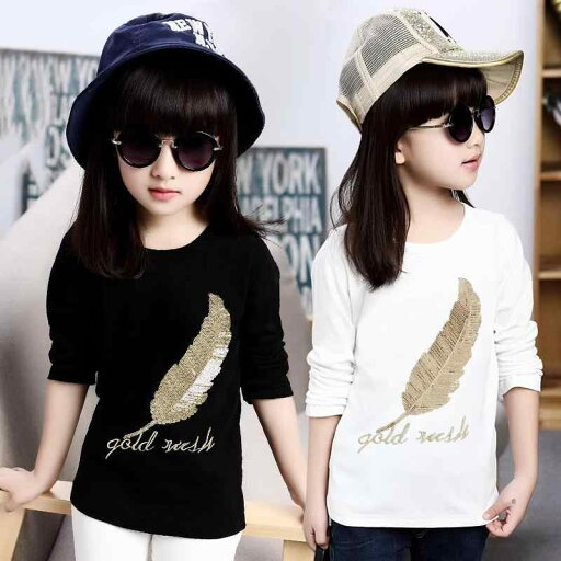 長袖tシャツ キッズ 春 カジュアル 秋 女の子 大きいサイズ トップス フェザー 黒 シンプル 長袖tシャツ キッズ 春 カジュアル 秋 女の子 大きいサイズ トップス フェザー 黒 シンプル