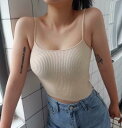 ニットキャミソール リブ レディース おしゃれ 夏 ノースリーブ トップス インナー 無地 クロップド丈 かわいい オレンジ 黒 青