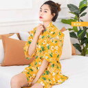 甚平 レディース 和風 綿 パジャマ ルームウェア 半袖 Vネック 5分丈パンツ セットアップ 紐 かわいい 植物柄 プリント 春夏 カップル ペア
