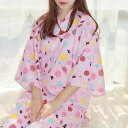 甚平 レディース 和風 温泉 サウナ 綿 半袖 Vネック 上下セット パジャマ ルームウェア 5分丈パンツ ウエストゴム かわいい ピンク系 猫柄 花柄 お風呂上がり 旅行 リラックスウェア 春夏