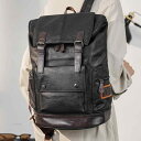 リュックサック メンズ 男性用 大容量 カジュアル 旅行 通学 普段使い PC収納 防水 PUレザー 縦型 スクエア 韓国風 ストリート バイカラー 黒 カーキ