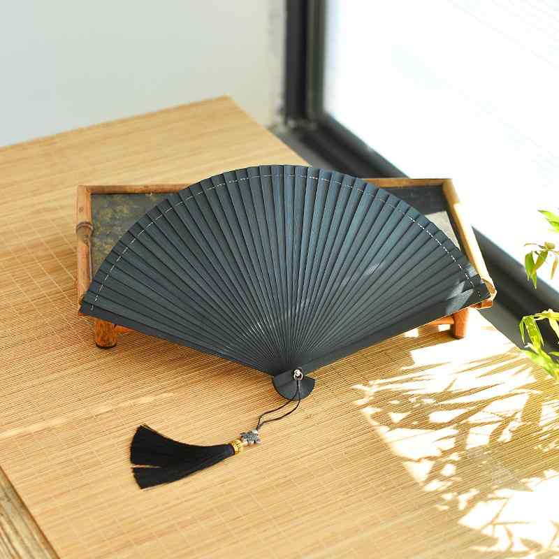 扇 男女兼用 和風 中国風 全竹製 透け レトロ クラシック 小型 舞扇 折りたたみ扇子 黒 ブラック