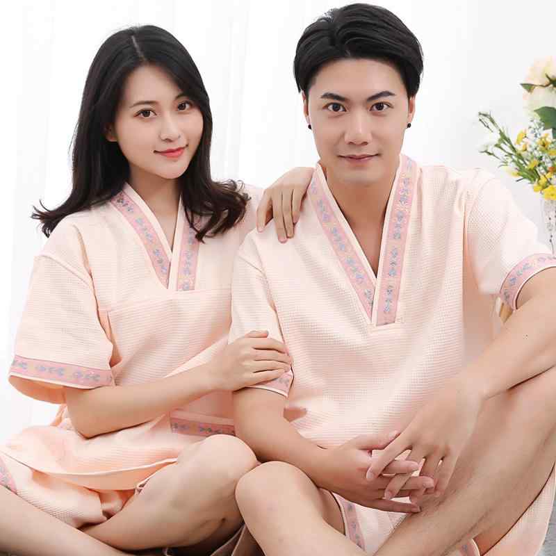 浴衣 男女兼用 カップル ペア 汗蒸着 サウナウェア バスローブ ルームウェア マッサージウェア 温泉着 お風呂上がり 綿 コットン ワッフル生地 大きいサイズ 大きいサイズ ゆったり 体型カバー プルオーバー 和服式