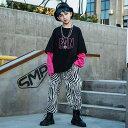 キッズ ダンス衣装 練習着 セットアップ トップス シャツ レイヤード風 長袖 パンツ 長ズボン ゆったり ヒップホップ ストリート ジュニア 男女兼用 パフォ...