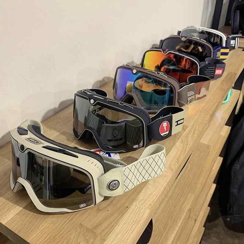 ゴーグル バイク オートバイ モトクロス レトロ クラシック ヘルメット用 オフロード 防風 偏光レンズ ツーリング アイウェア ブラック ホワイト ブラウン イエロー レッド ブルー