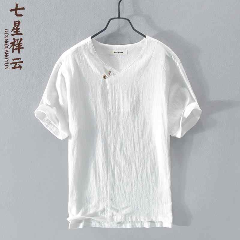 Tシャツ メンズ 半袖 クルーネック ゆったり ルーズフィット 綿麻 コットン リネン 薄手 通気性 接触冷感 吸汗速乾 中国風 レトロ カジュアル 夏