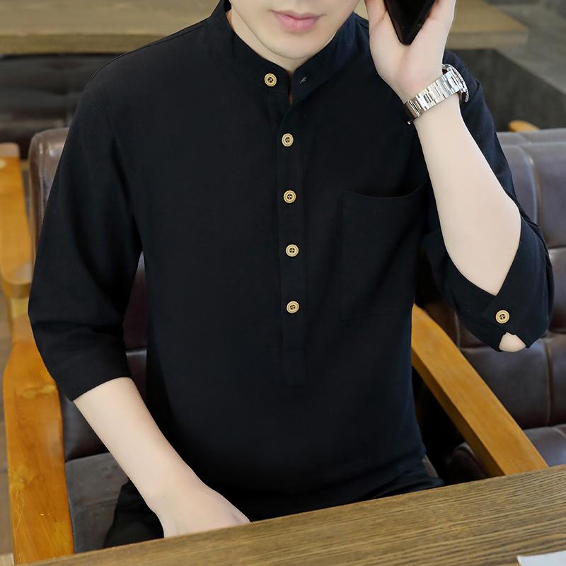シャツ メンズ 韓国風 スリムフィット スリム 長袖 スタンドカラー スタンドカラー 薄手 コットン 無地 春夏 カジュアル 普段着 チャイナ風 紳士的 スタイリッシュ