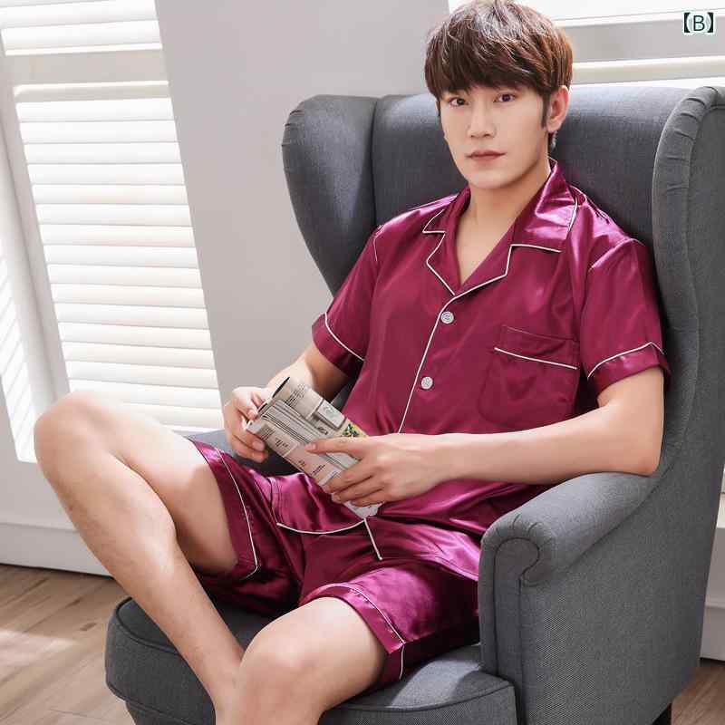 パジャマ メンズ 男性 半袖 ショートパンツ 上下セット 調 サテン 接触冷感 薄手 春夏 シンプル ルームウェア 大きいサイズ ゆったり リラックス ウェア 大人