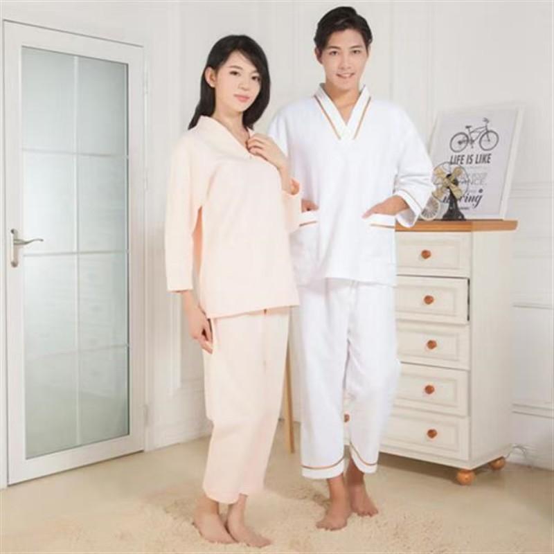 パジャマ 綿 厚手 暖かい 男女兼用 ロング丈 長袖 ロングパンツ 上下セット ゆったり 大きいサイズ バスローブ サウナ着 部屋着 寝巻き 湯上がり着