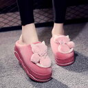 スリッパ 暖かい 冬 かわいい 室内 パール 綿 厚底 猫 ファー 暖かい 防水 ルームシューズ パープル ピンク ブラック レディース