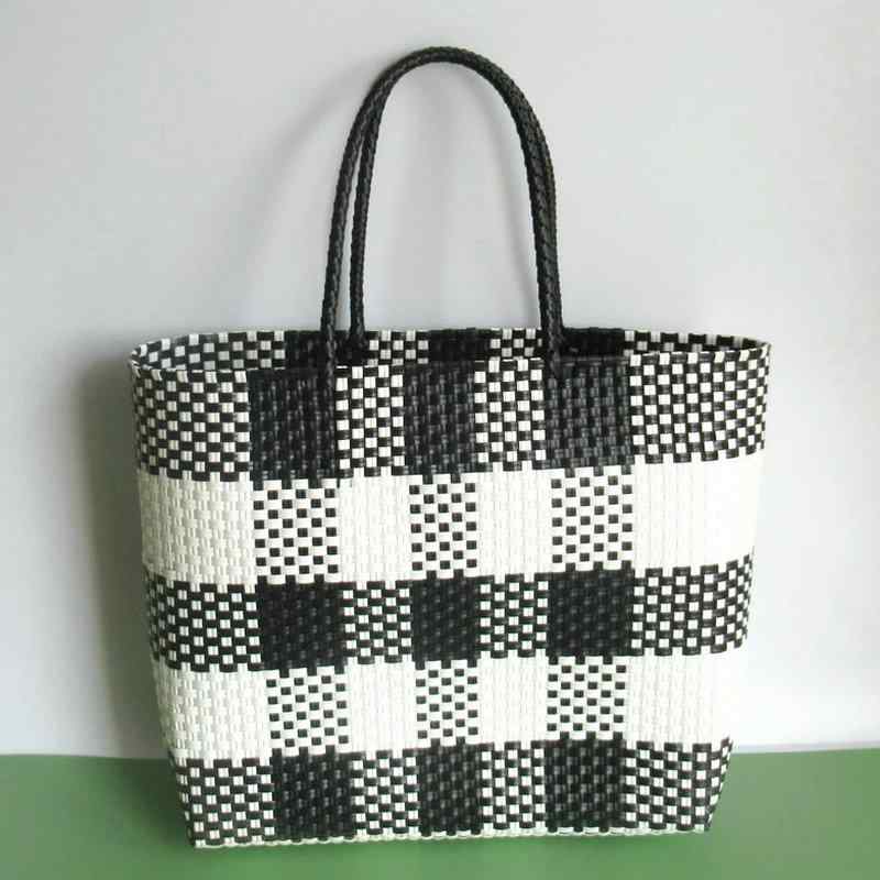 Tote Bag Type - かごバッグ 手編み トート 大容量 プラスチック製 多用途 お買い物 ピクニック レジャー マルシェ マルチバスケット