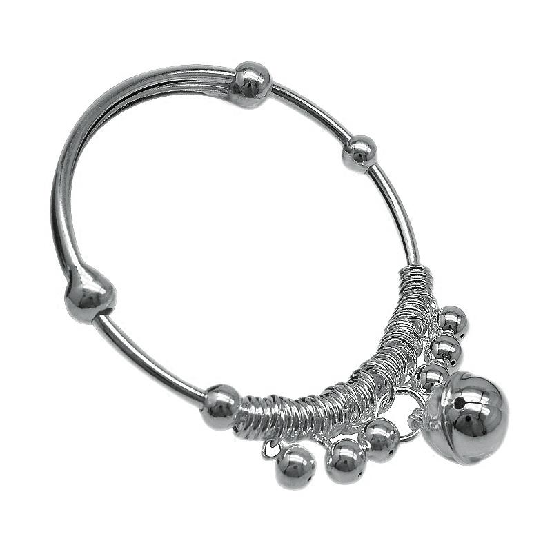 ブレスレット レディース 銀990 鏡面仕上げ 鈴チャーム スライド式 調節 韓国 レトロ アクセサリー 女..