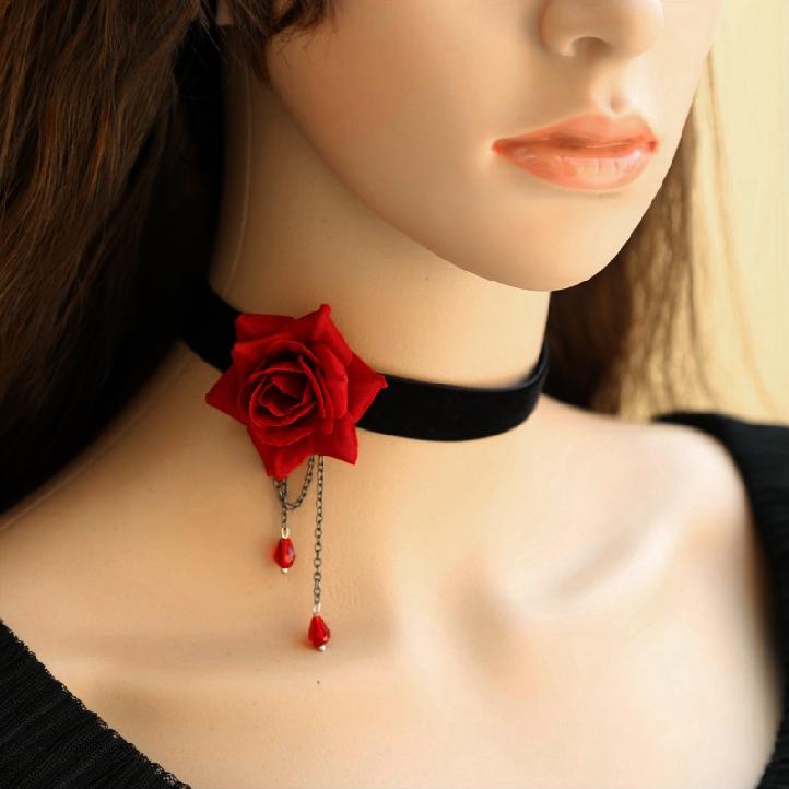 ネックレス レディース チョーカー バラ 花モチーフ エレガント 上品 韓国風 レース 鎖骨ショートネッ..