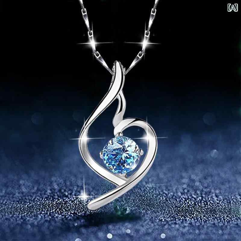 フロントップ楽天市場店のネックレス レディース ブルー 青 深みの クリスタル 宝石 銀 925 ペンダント ドロップ 雫 ハート あずきチェーン 上品 エレガント 普段使い 秋冬｜アングル2