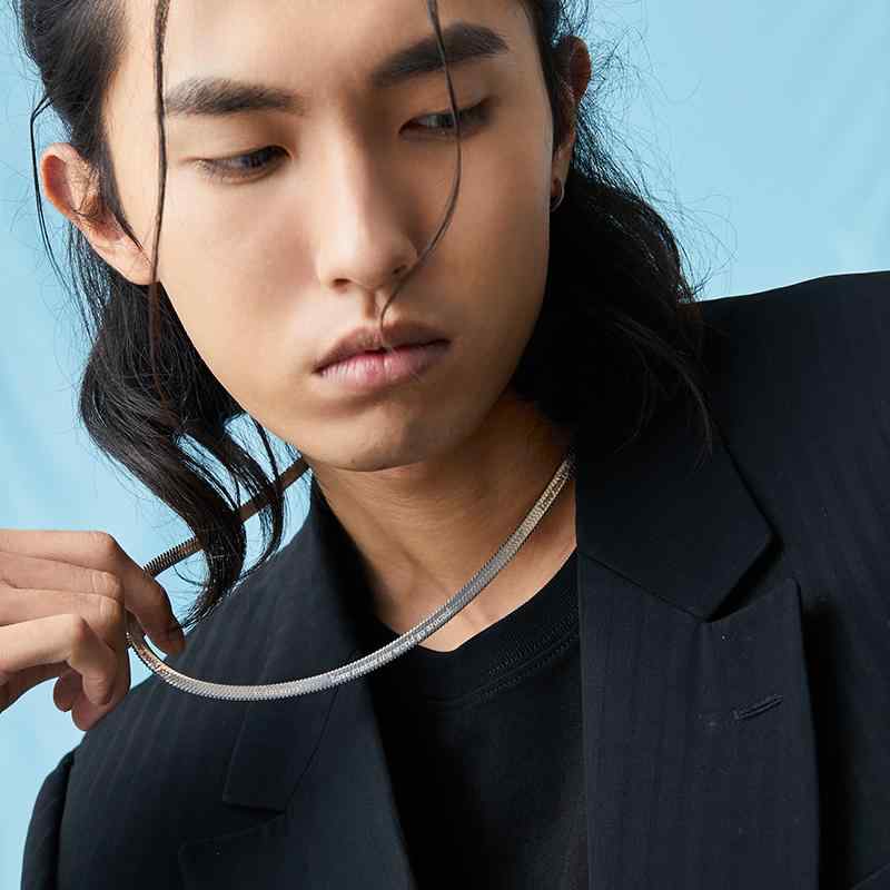 ネックレス メンズ ステンレス スネークチェーン ストリート 重ね付け カジュアル ロングネックレス シ..