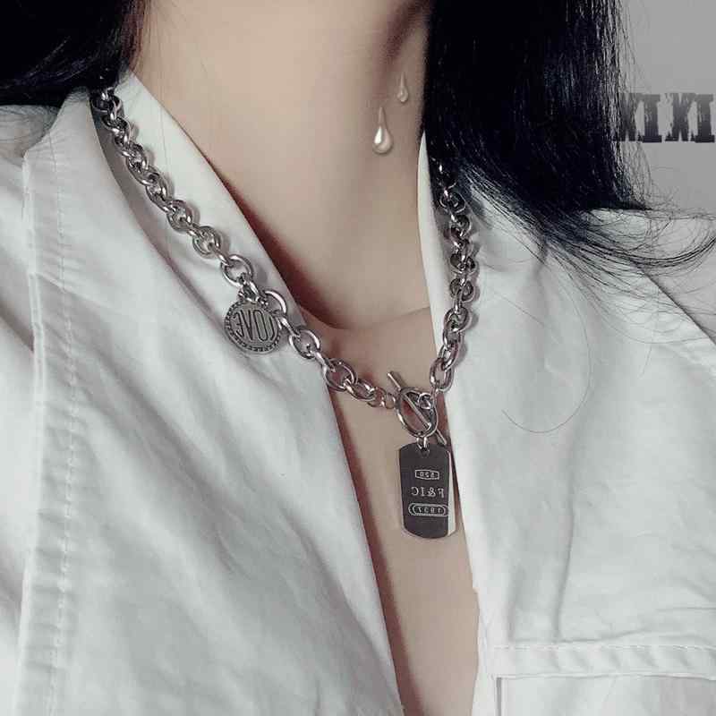ネックレス レディース ショートネックレス チタンステンレス 色落ちしにくい パンク プレート クール ヒップホップ ストリート