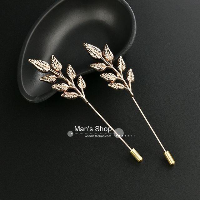 ブローチ 男性用 スーツ シャツ ジャケット 麦の穂 リーフ ストレート長針 羽根 チェーン ゴールド シルバー ブラック アンティーク おしゃれ かわいい 合金製 アクセサリー