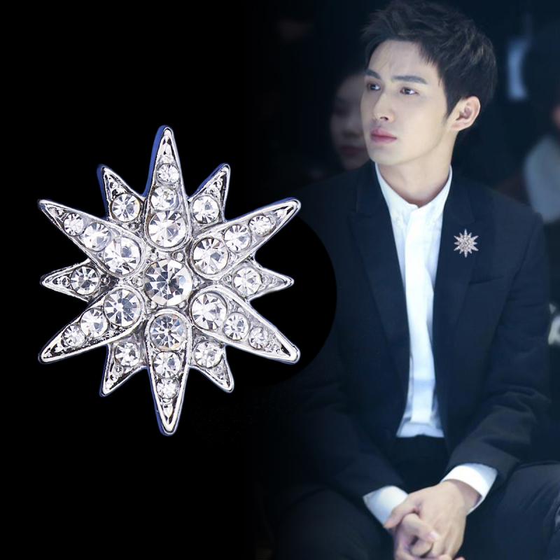 ブローチ メンズ 男性用 フルジルコニア 六芒星 ラペルピン カラーピン シャツ スーツ ビジネス フォー..