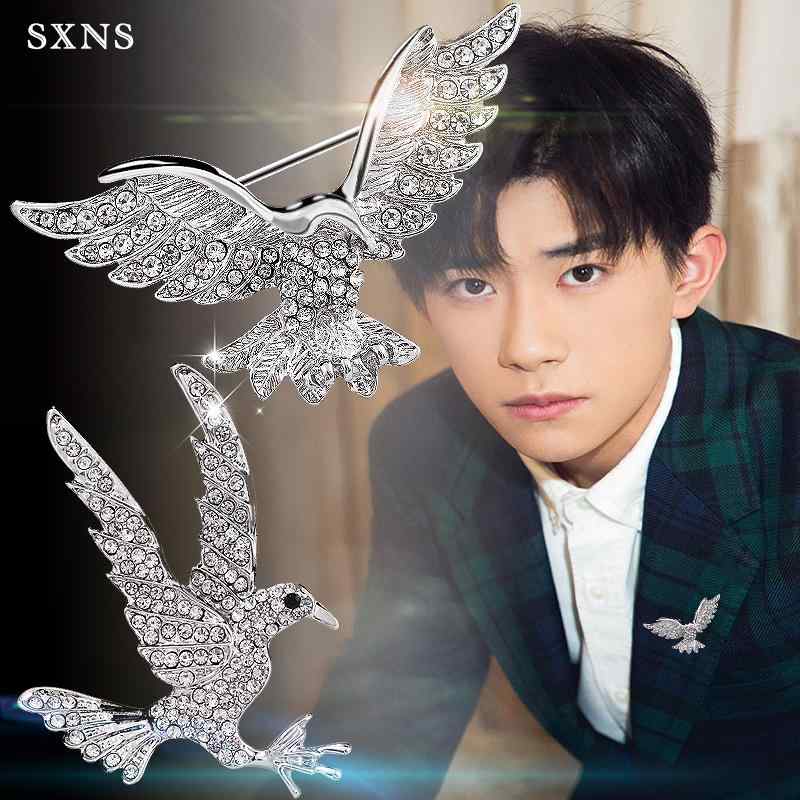 ブローチ メンズ 鳥モチーフ ラインストーン ラペルピン スーツ ビジネス エンブレム バッジ 個性的 韓国風 アクセサリー