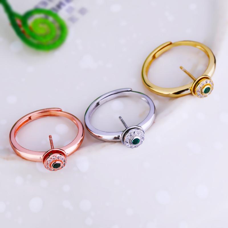 指輪 レディース S925 銀 空枠 開口 メッキ加工 琥珀 パール ターコイズ 丸玉 石 ルース フリーサイズ ..