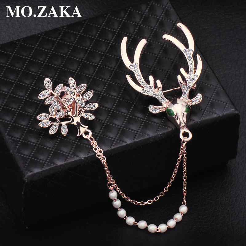 ブローチ レディース 鹿 動物モチーフ チェーン 襟元飾り スーツ セーター シャツ フォーマル 普段使い 上品 エレガント 合金製 ゴールドカラー 秋冬