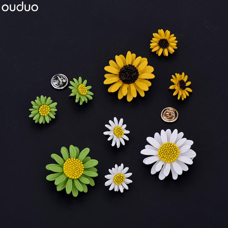 ブローチ レディース メンズ ミニ デイジー かわいい 花 防止ピン 服固定 スーツ 襟元 ラペルピン 合金製 アクセサリー 小物 イエロー ホワイト グリーン