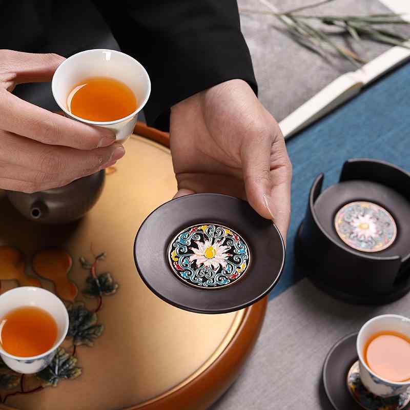 コースター 黒檀 無垢材 茶道 中国茶 茶器 家庭用 普段使い 来客用 禅風 中華風 レトロ モダン 断熱 6..