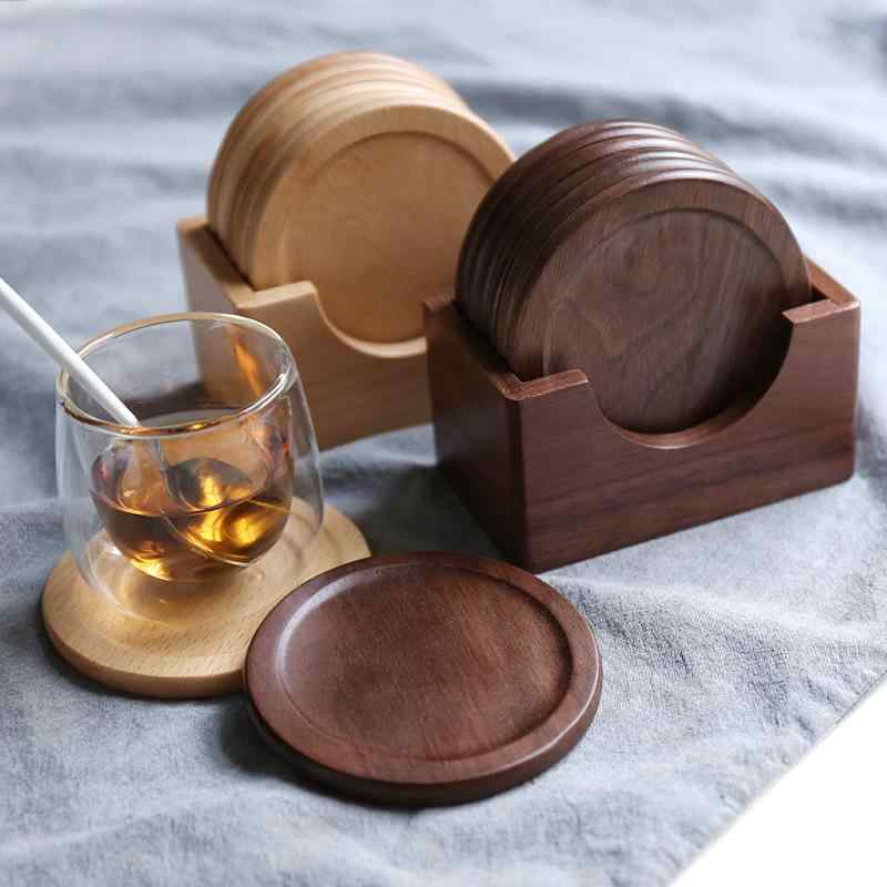 Glass Bowls - コースター ブナ材 ブラックウォールナット 無垢材 木 丸型 セット バー カフェ 喫茶店 飲食店 家庭用 来客用 カップマット カップ敷き おしゃれ モダン