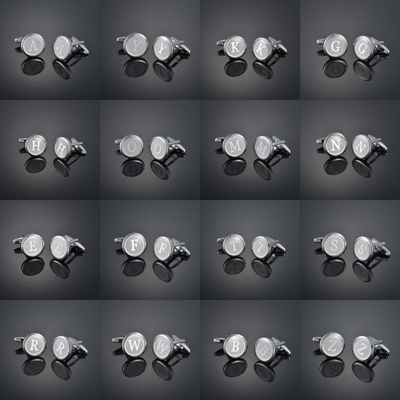 カフス メンズ A-Z アルファベット イニシャル フレンチカフス シルバー 銅製 光沢 ビジネス フォーマ..