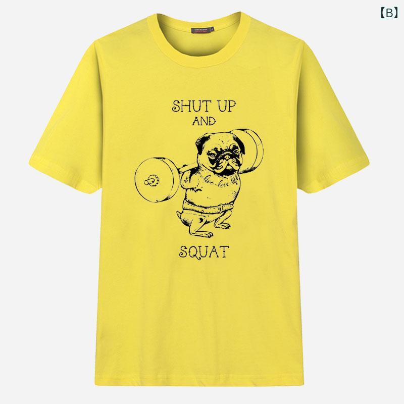 Tシャツ メンズ 男性用 半袖 コットン パグ犬 犬柄 動物柄 おもしろ ジョーク パロ...