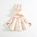 ベビーケープ ポンチョ 女の子 乳幼児 0歳 2歳 お出かけ 防風 春秋 かわいい プリンセス いちご柄 うさぎ柄 綿混紡 コットン裏地 フード 前開き シングルボタン