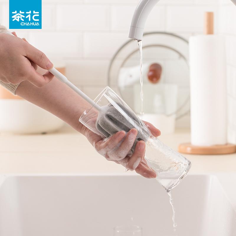 カップブラシ 長柄 スポンジ 回転式 隅々まで届く 汚れ落とし 哺乳瓶 グラス コップ 水筒 ボトル タン..