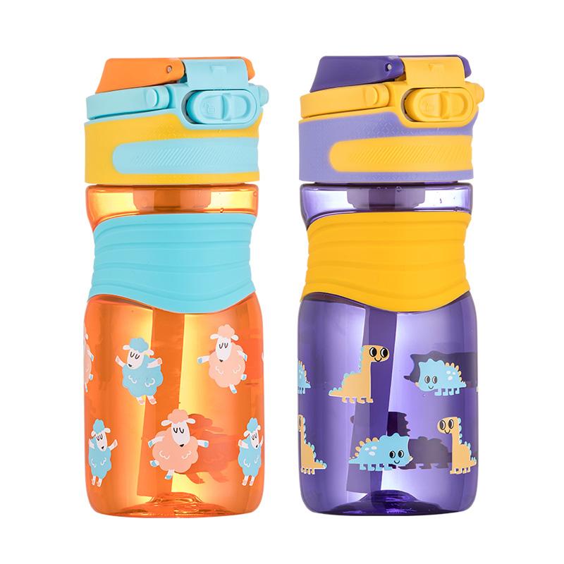 水筒 キッズ 子供 女の子 ストローボトル ワンタッチオープン ポップアップ蓋 携帯用 プラスチック製 かわいい 軽量 コンパクト 通園 通学 アウトドア スポーツ パープル オレンジ
