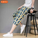 ハーフパンツ メンズ ズボン クロップド パンツ メンズ ラージ サイズ スモール フィート パンツ チェック柄 カジュアル ショーツ 6 分丈 パンツ ラージ サイズ リネン ビーチ パンツ